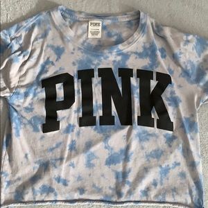 Blue Tie Dye PINK Crop Sweater